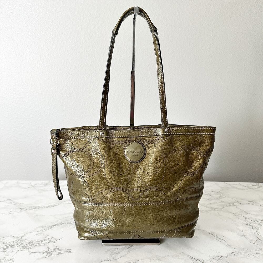 Coach Olive Green Leather Tote Bag